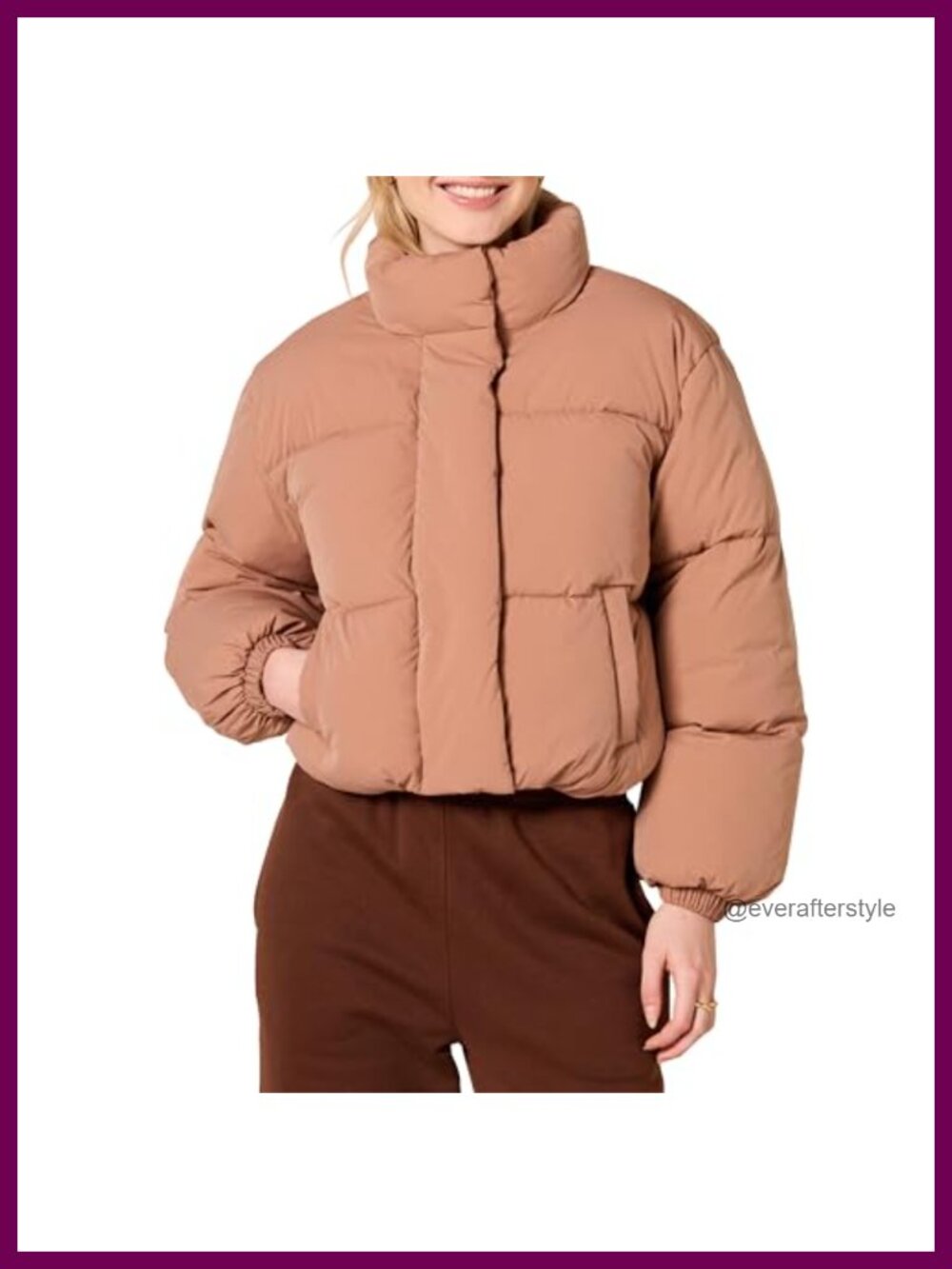 Women's Relaxed Fit Cropped Full-Zip Puffer Jacket Snap Closure Quilted